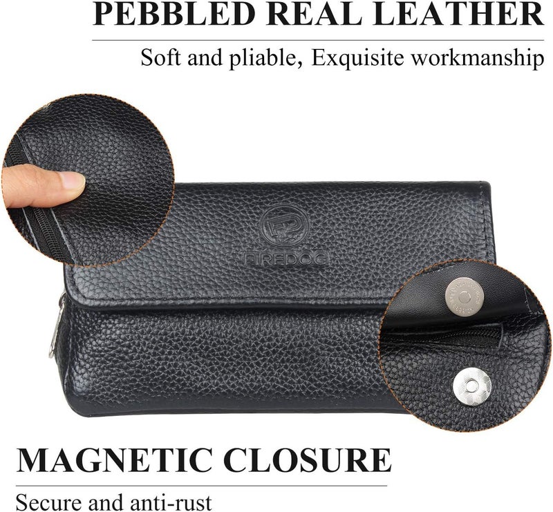 FIREDOG Leather Smoking Pipe Bag Pouch Case for 2 Pipes (Black) - Image 2